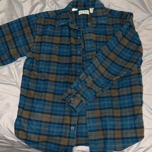 L.L. Bean Men's Green and Blue Plaid Shirt